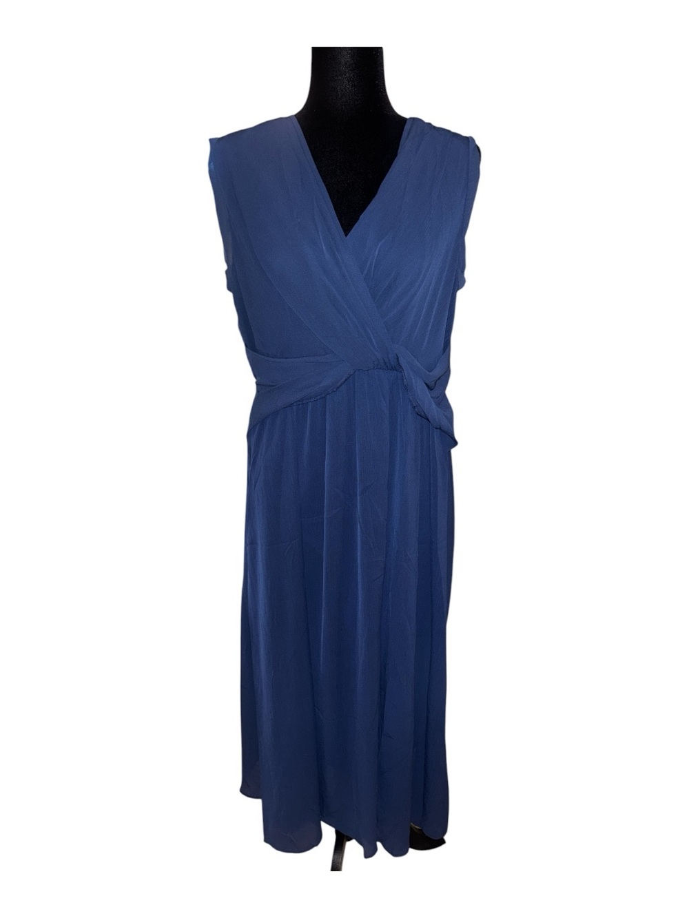 Sleeveless Navy Blue V-Neck Maxi Wrap Dress